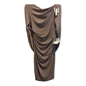 NWT Betsy Adam Shimmery Taupe Ruched Draped Cocktail Dress